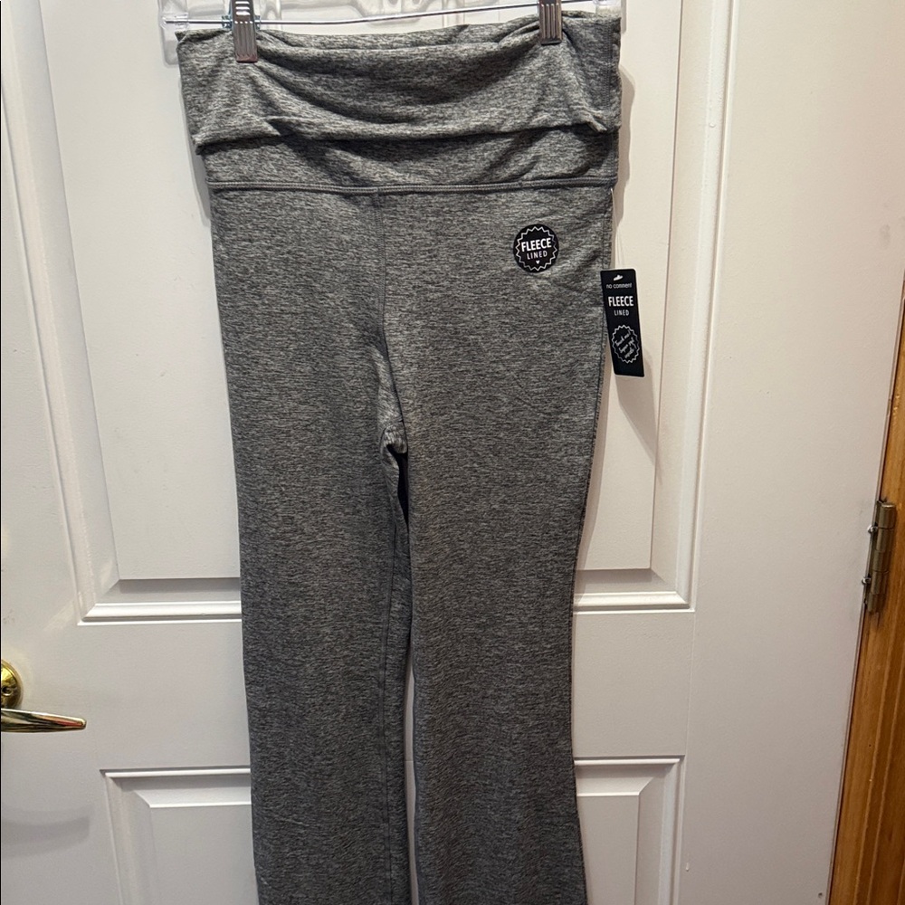 Girls' Gray Fleece-Lined Fold-Over Waist Leggings